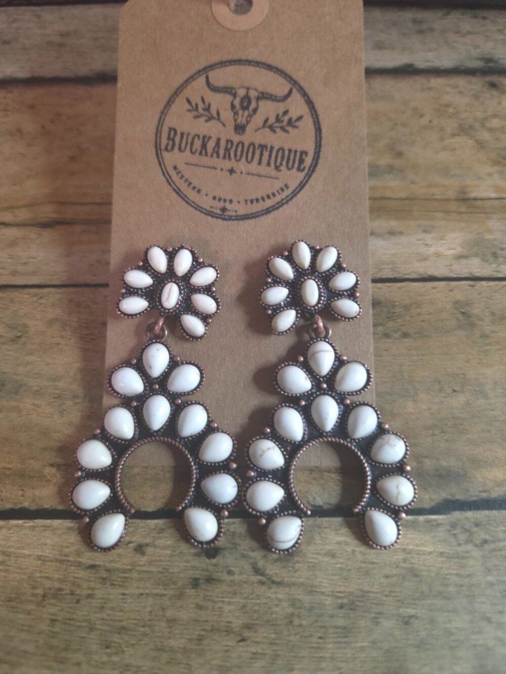 White Turquoise Squash Blossom Earrings Western Boho Rodeo Statement Jewelry